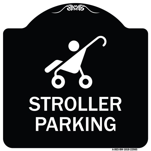 Reserved Stroller Parking W/ Graphic Heavy-Gauge Aluminum Sign, 18" x 18", BW-1818-22985